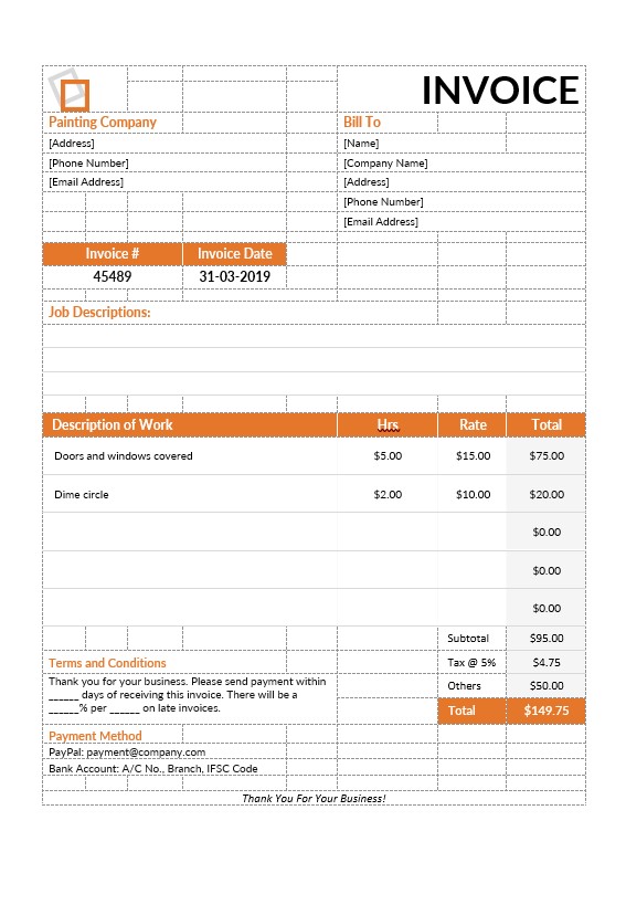Painting Services Invoice Template PSD template